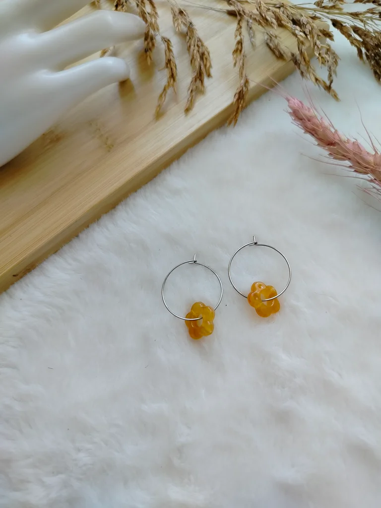 Orange flower stainless steel creole earrings – photo 4